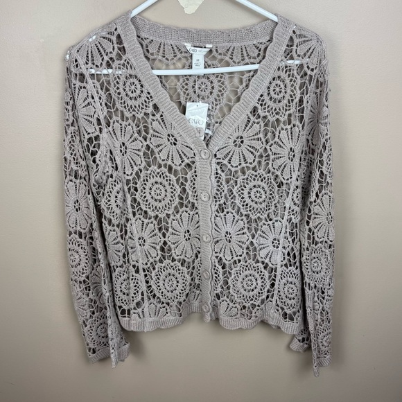 Cato Crochet Lace Cardigan Sweater Boho Floral Open Knit Button Front M NWT - Picture 1 of 6